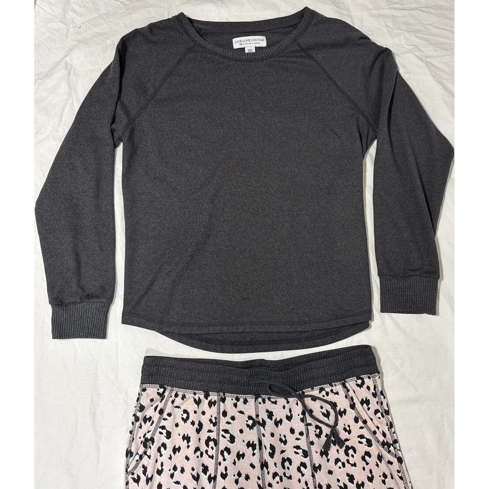 Karen Neuburger Womens Two Piece Lounge Pajama Set Black Pink Leopard Print M